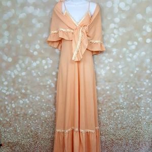 Early 80's peach sundress with shawl Size Small